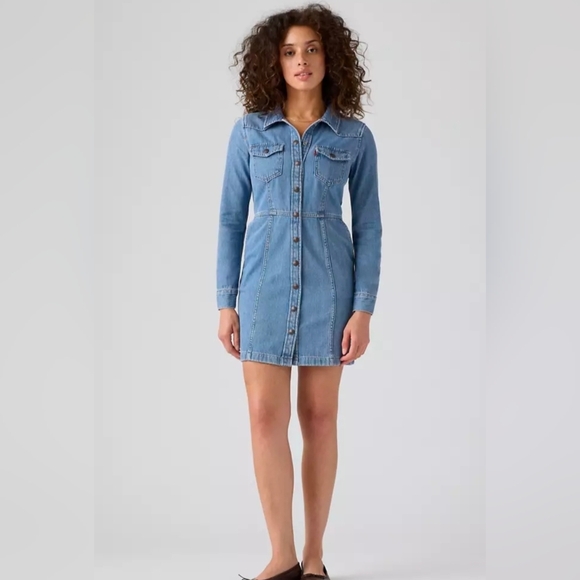 🩵🔹️Levi's 🔹️ Medium Indigo Denim Flynn Western  Dress - Picture 5 of 6